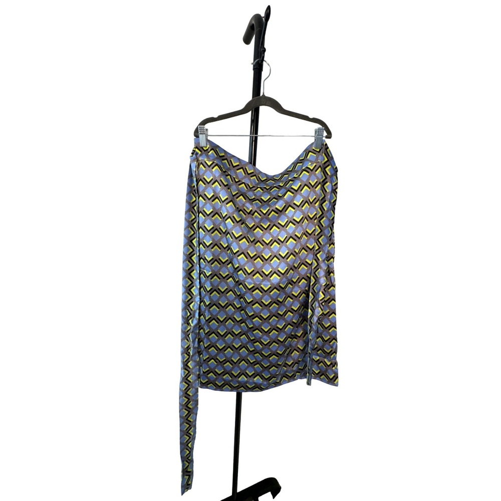 Wildfang Cubic Empower Satin Wrap Skirt Mid Length Geometric Womens Med NWT Chic